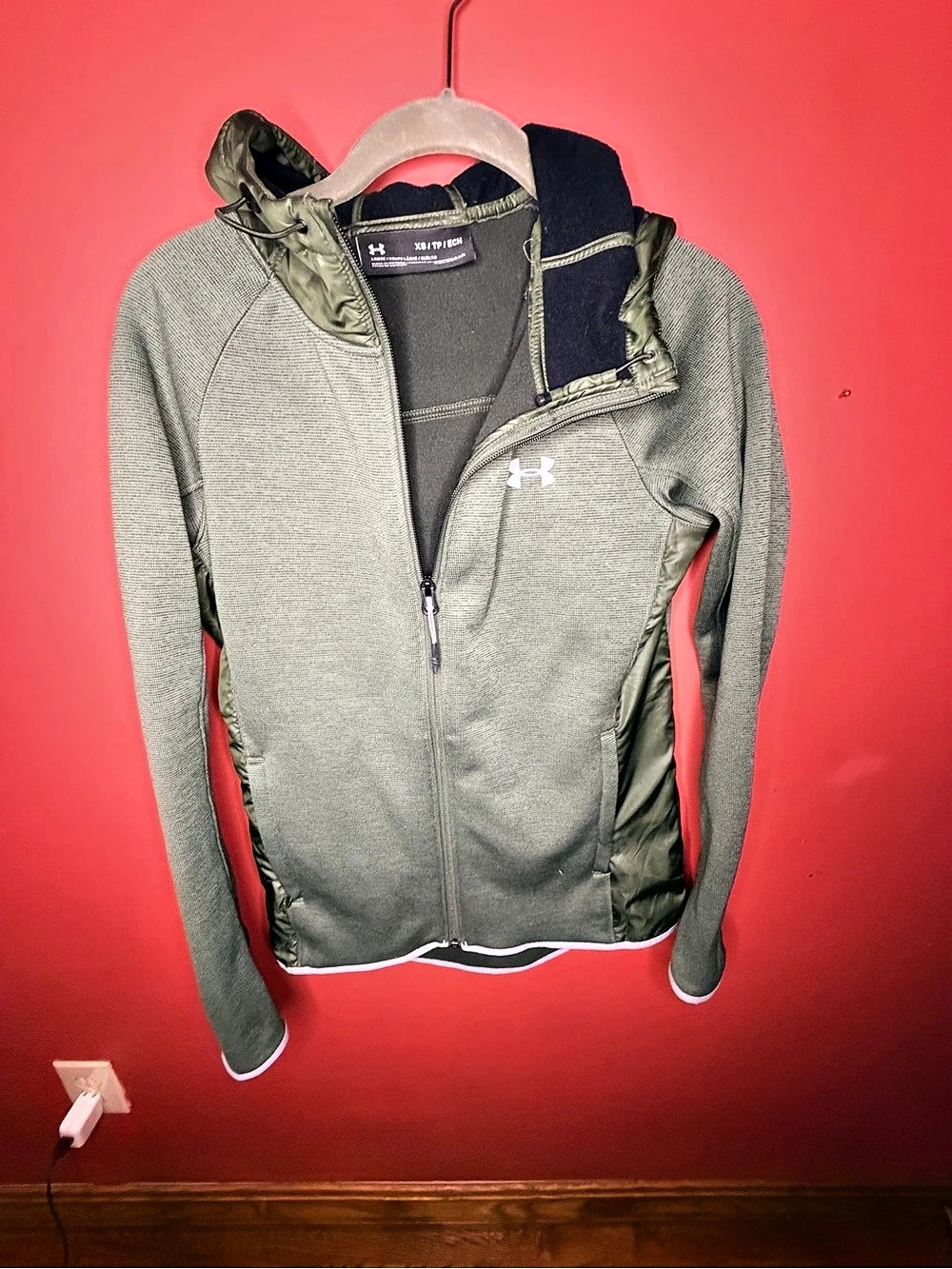 Under Armour ColdGear Reactor Hybrid Full-Zip Hoodie Green & Gray XS